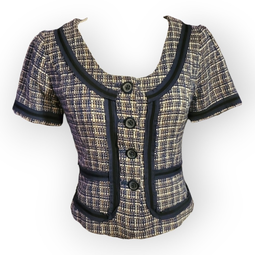 Banana Republic Short Sleeve Tweed 4 Button Blazer Jacket SZ 0